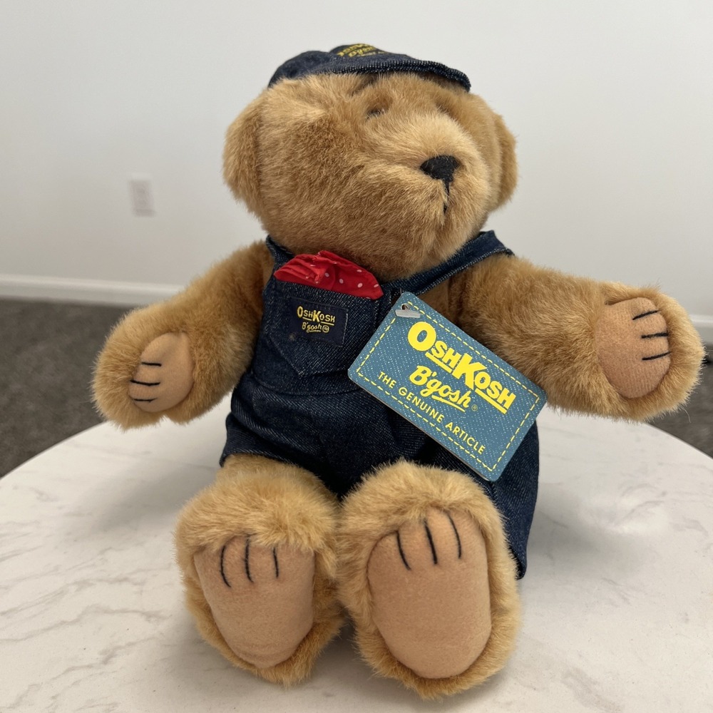 VTG OshKosh B' Gosh teddy bear plush toy overalls hat NOS NWT Eden Toys‎